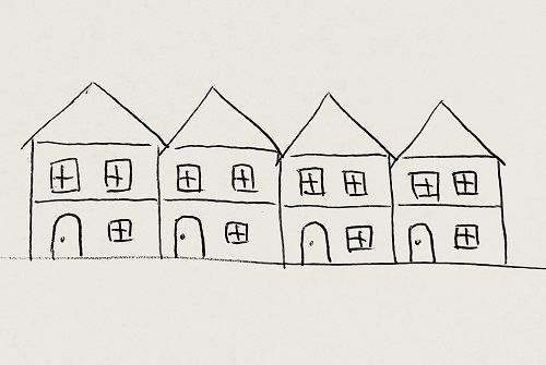 ワルシャワの一般的な一軒家の作りを描いた絵