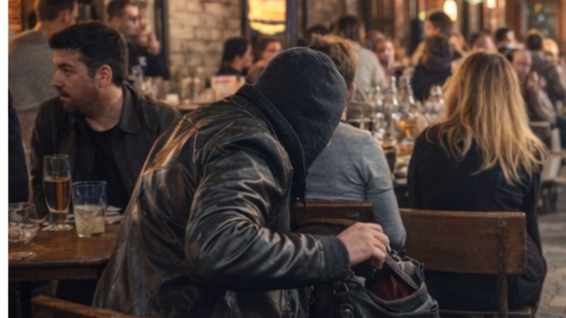 ポーランドの旧市街レストランでバッグから財布を盗もうとするスリのイメージ写真｜観光中に注意すべき犯罪例
