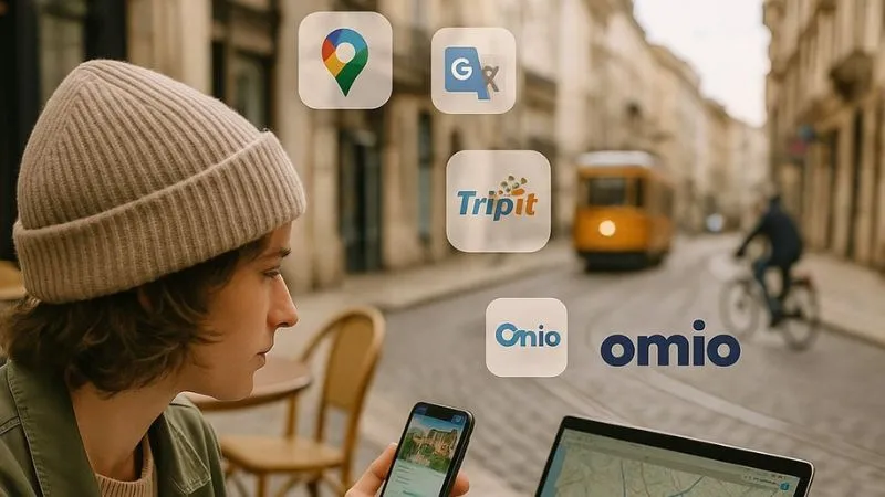 ヨーロッパ旅行中にスマートフォンでインターネットを使う旅行者